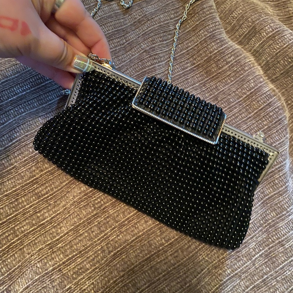 Vintage Black and Silver Beaded Clutch
